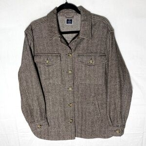 Denver Hayes Brown Herringbone Button Up Shirt Jacket Shacket L